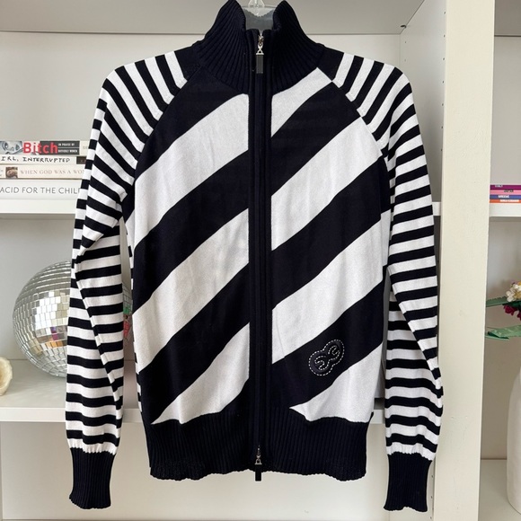 ESCADA Striped Knit Zip Up Sweater and Tank Set - Picture 1 of 8
